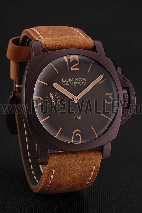Swiss Panerai Luminor 1950 Brown Dial Brown PVD Case Brown Suede Leather Strap 1453850