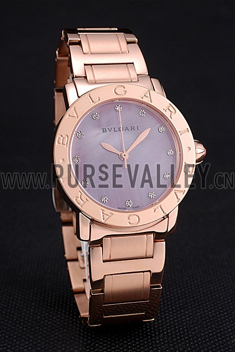 Bvlgari Solotempo Plum Dial With Diamonds Rose Gold Case And Bracelet 622743