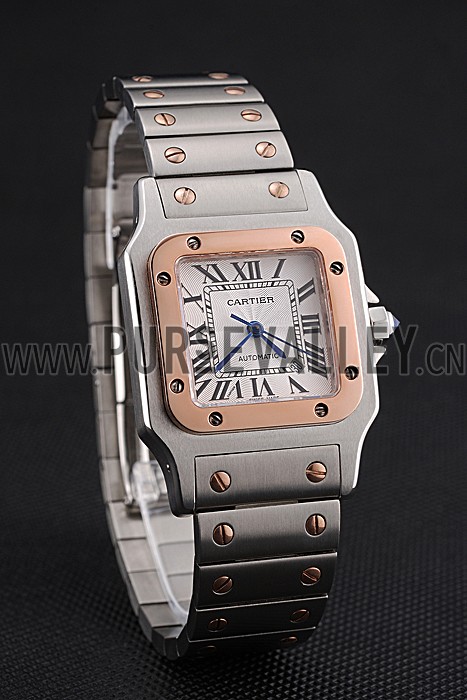 Swiss Cartier Santos De Cartier Galbee Rose Gold and Steel Case Steel Bracelet Small 622645