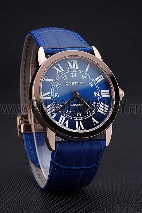 Swiss Cartier Ronde Solo Gold Case Blue Dial Roman Numerals 622203