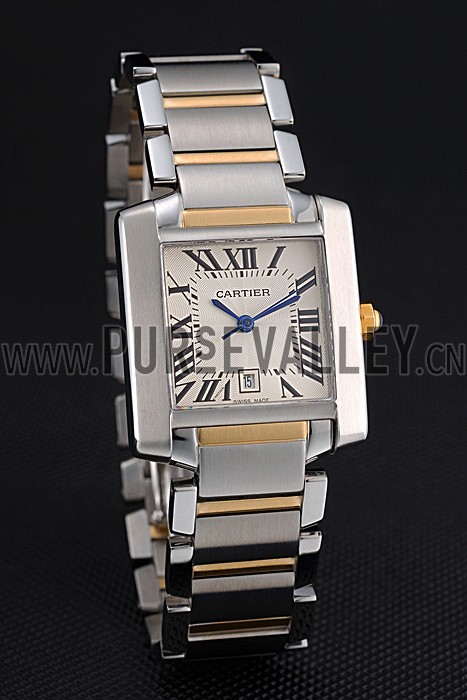 Swiss Cartier Tank Francaise Steel Case White Dial Roman Numerals Two Tone Bracelet 622648