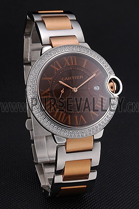 Swiss Cartier Ballon Bleu Diamond Case Brown Dial Two Tone Bracelet 622674