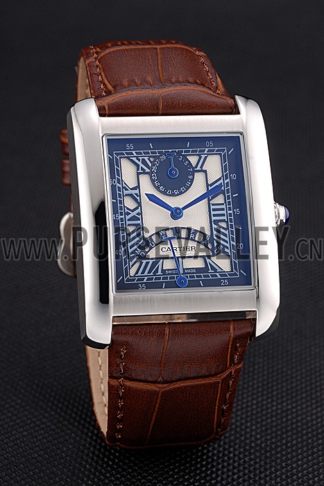 Cartier Tank Black And White Dial Stainless Steel Case Brown Leather Strap 622763