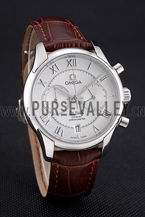 Omega DeVille Silver Bezel with White Dial and Brown Leather Strap 621566