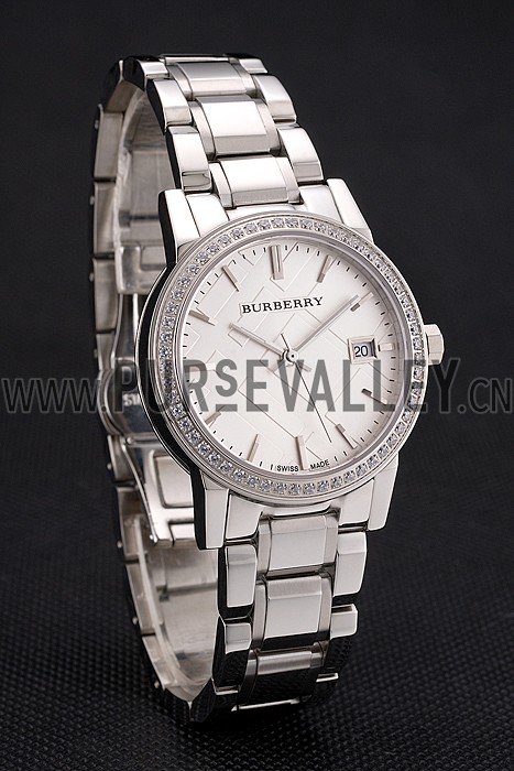Burberry The City White Dial Diamond Bezel Stainless Steel Case And Bracelet