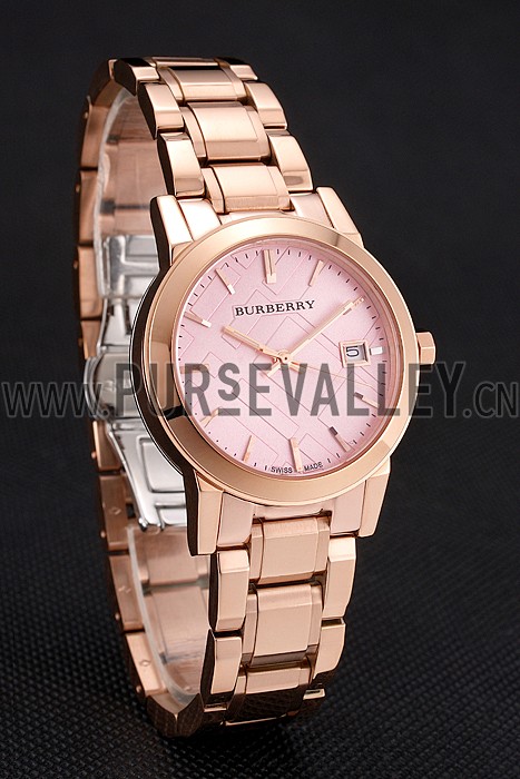 Burberry The City Pink Dial Rose Gold Case And Bracelet