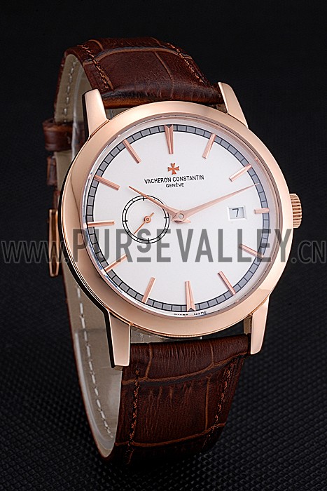 Swiss Vacheron Constantin Patrimony Contemporaine Rose Gold Case White Dial Brown Leather Bracelet 622680