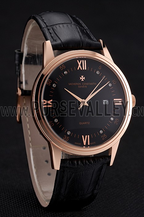 Vacheron Constantin Patrimony Chronometre Royal Black Dial Rose Gold Case Black Leather Strap