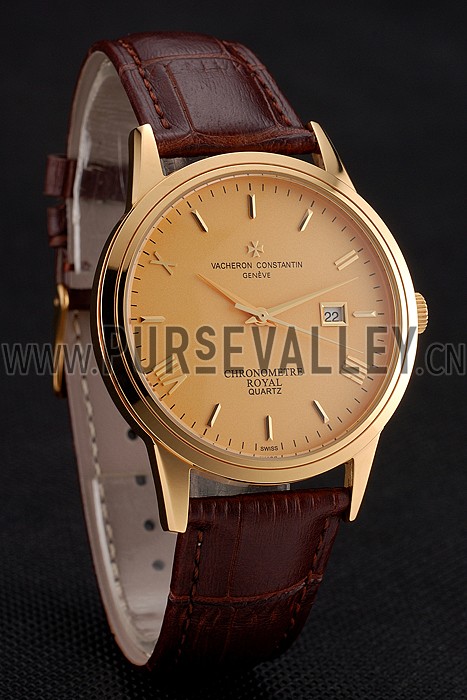 Vacheron Constantin Patrimony Chronometre Royal Gold Dial Gold Case Brown Leather Strap