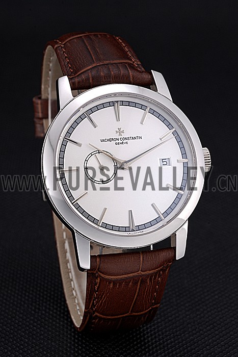 Swiss Vacheron Constantin Patrimony Contemporaine Stainless Steel Case White Dial Brown Leather Bracelet 622684