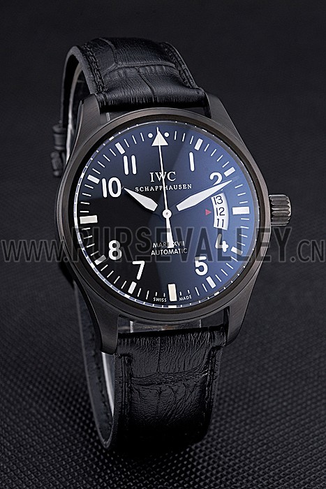 Swiss IWC Mark XVII Black Steel Case Black Dial Black Leather Bracelet 622667
