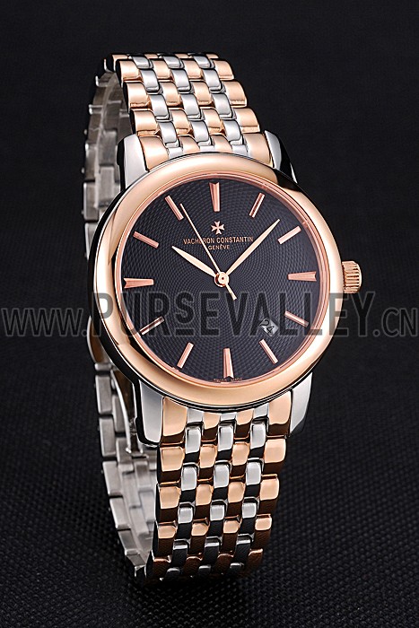 Vacheron Constantin Patrimony Black Dial Rose Gold Case Two Tone Bracelet 62293