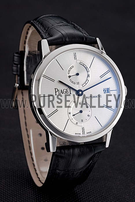 Piaget Altiplano Date Silver Dial Stainless Steel Case Black Leather Strap