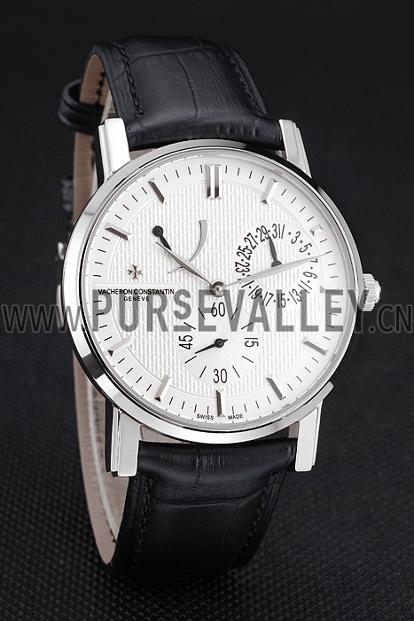 Swiss Vacheron Constantin Patrimony Quantieme Reserve De Marche Cream Dial Stainless Steel Case Black Leather Strap