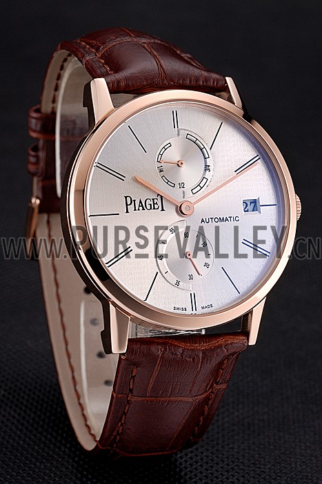 Piaget Altiplano Date Silver Dial Rose Gold Case Brown Leather Strap