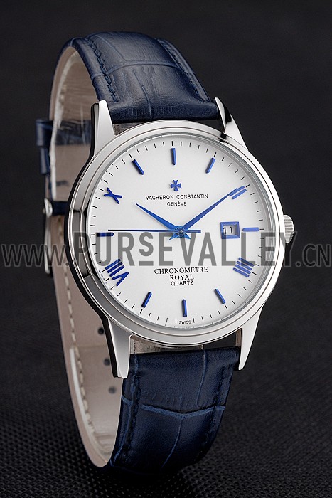 Vacheron Constantin Patrimony Chronometre Royal White Dial Stainless Steel Case Blue Leather Strap