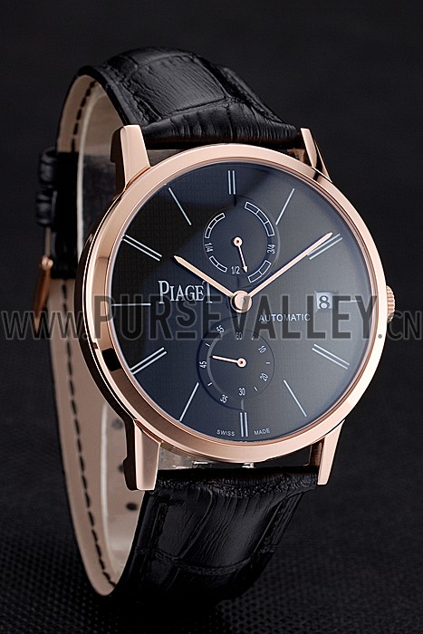 Piaget Altiplano Date Black Dial Rose Gold Case Black Leather Strap