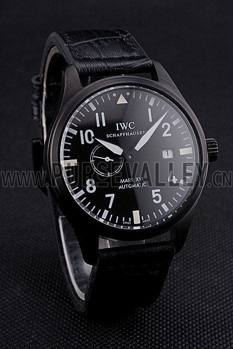 IWC Mark XVll Black Dial Black Stainless Steel Case Black Leather Strap