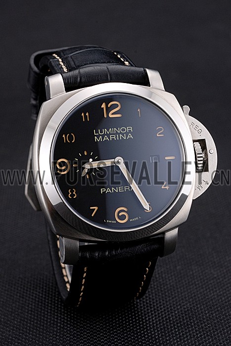 Panerai Luminor Marina 1950 Black Dial Brushed Steel Case Black Embossed Leather Strap