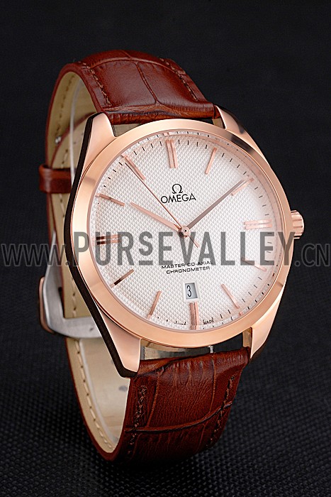 Omega Tresor Master Co-Axial White Dial Rose Gold Case Brown Leather Strap