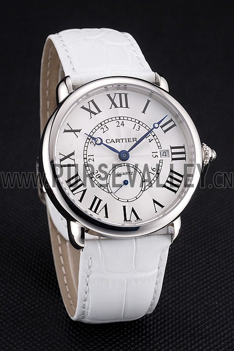 Cartier Ronde Louis Cartier White Dial Stainless Steel Case White Leather Strap