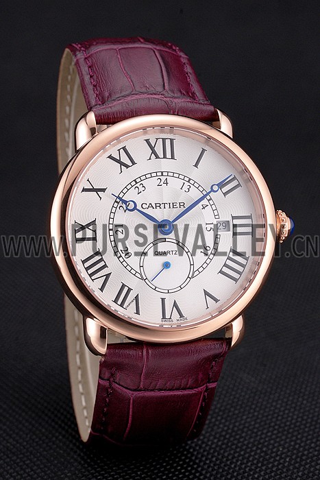 Cartier Ronde Louis Cartier White Dial Gold Case Purple Leather Strap
