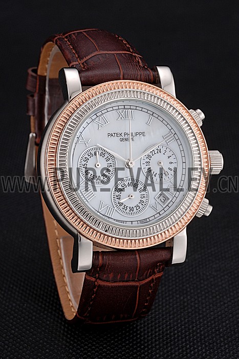 Patek Phillipe Grand Complications Hobnail Bezel Roman Numerals Brown Leather Strap