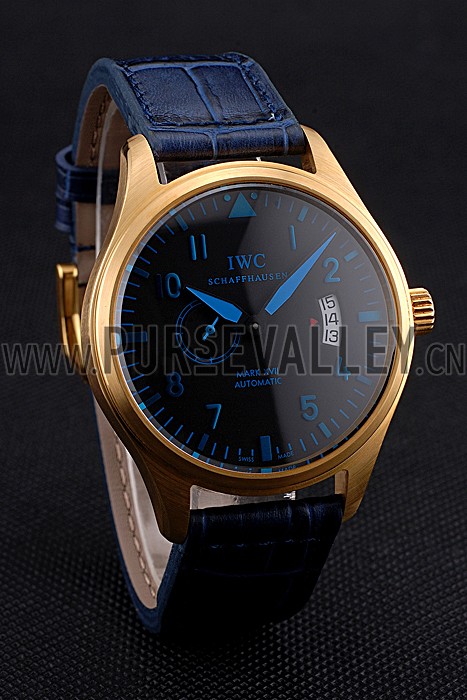 IWC Mark XVll Blue Dial Gold Stainless Steel Case Blue Leather Strap