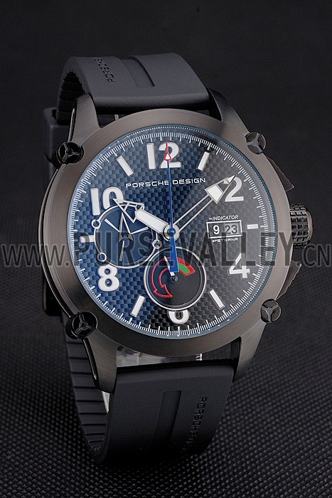 Porsche Design Indicator Black Dial Black PVD Case Black Rubber Strap