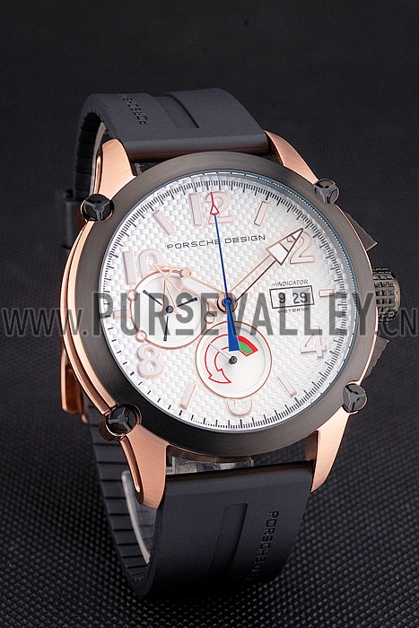Porsche Design Indicator White Dial Gold Case Black Rubber Strap