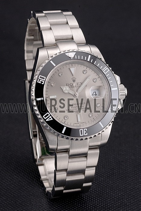 Swiss Rolex Submariner Silver Dial Diamond Markings Black Bezel Stainless Steel Case And Bracelet
