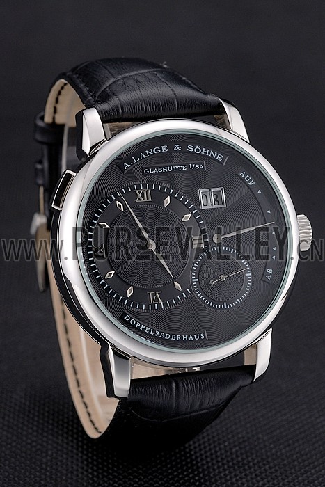 A. Lange & Sohne Lange 1 Black Dial Stainless Steel Case Black Leather Strap