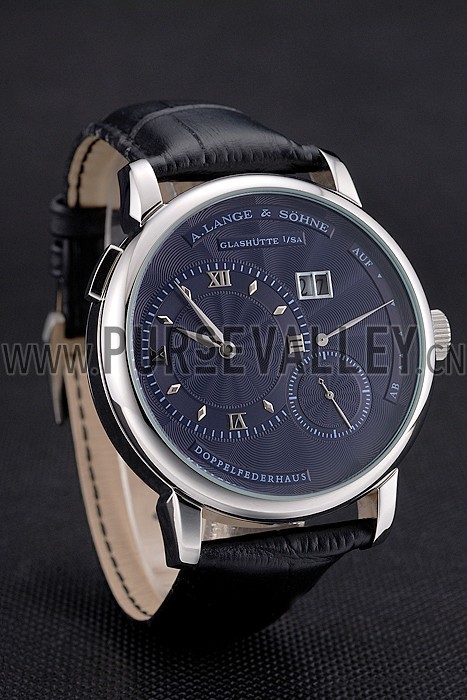 A. Lange & Sohne Lange 1 Blue Dial Stainless Steel Case Black Leather Strap