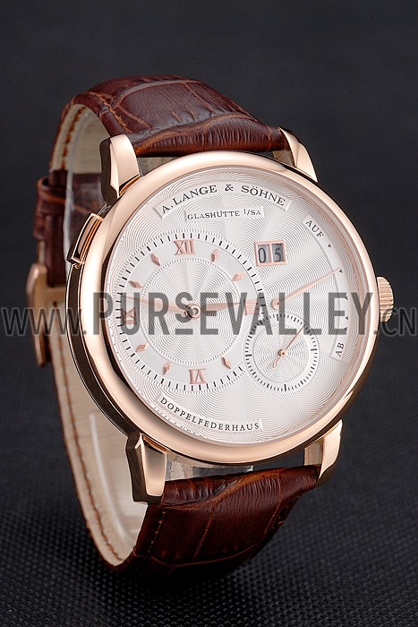 A. Lange & Sohne Lange 1 White Dial Rose Gold Case Brown Leather Strap