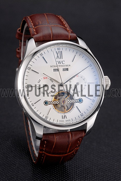 IWC Portofino Tourbillon White Dial Stainless Steel Case Brown Leather Strap