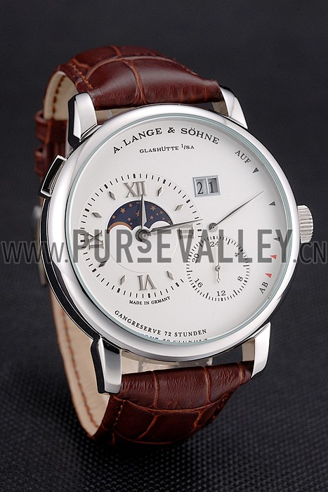 A. Lange & Sohne Grand Lange 1 Moon Phase White Dial Stainless Steel Case Brown Leather Strap