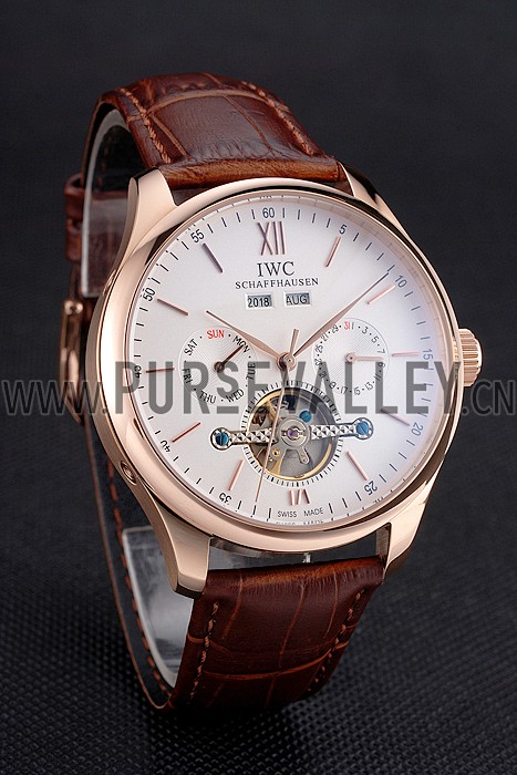 IWC Portofino Tourbillon White Dial Rose Gold Case Broen Leather Strap