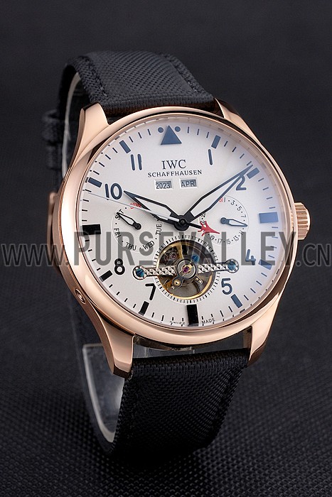 IWC Pilot Tourbillon White Dial Rose Gold Case Black Textile Strap