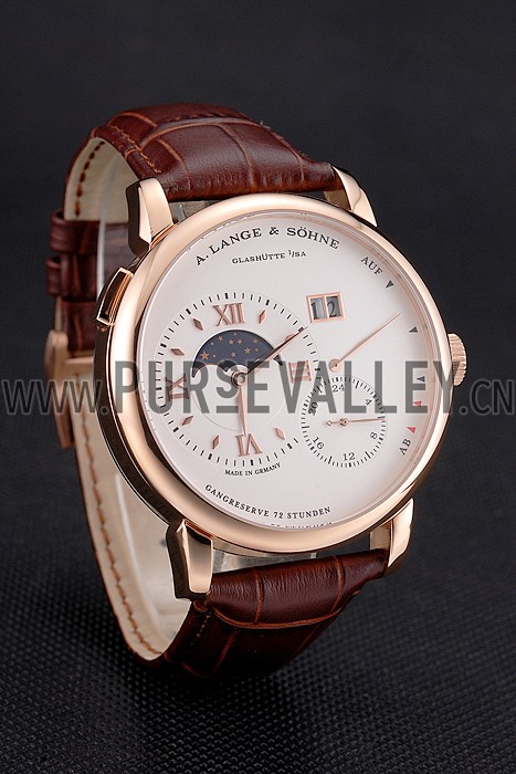A. Lange & Sohne Grand Lange 1 Moon Phase White Dial Rose Gold Case Brown Leather Strap
