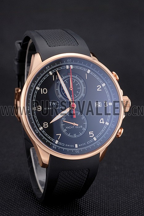 IWC Portugieser Yacht Club Black Dial Rose Gold Case Black Rubber Strap