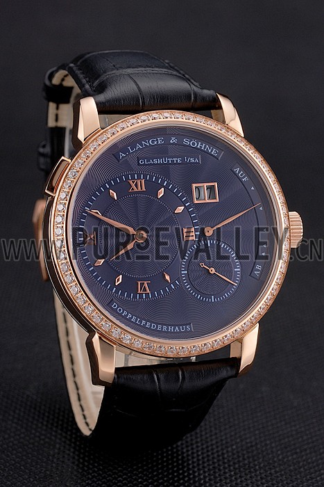 A. Lange & Sohne Little Lange Blue Dial Rose Gold Case Black Leather Strap