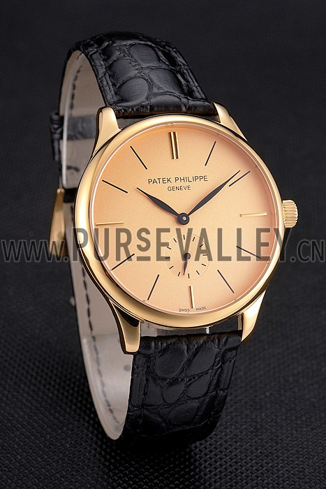 Patek Philippe Calatrava Gold Dial Gold Case Black Leather Strap