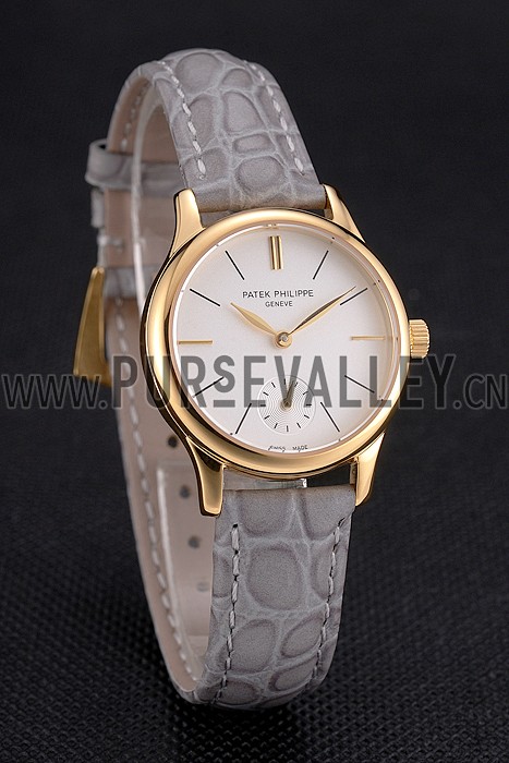 Patek Philippe Calatrava White Dial Gold Case Gray Leather Strap