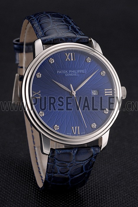 Patek Philippe Calatrava Date Blue Dial Stainless Steel Case Blue Leather Strap