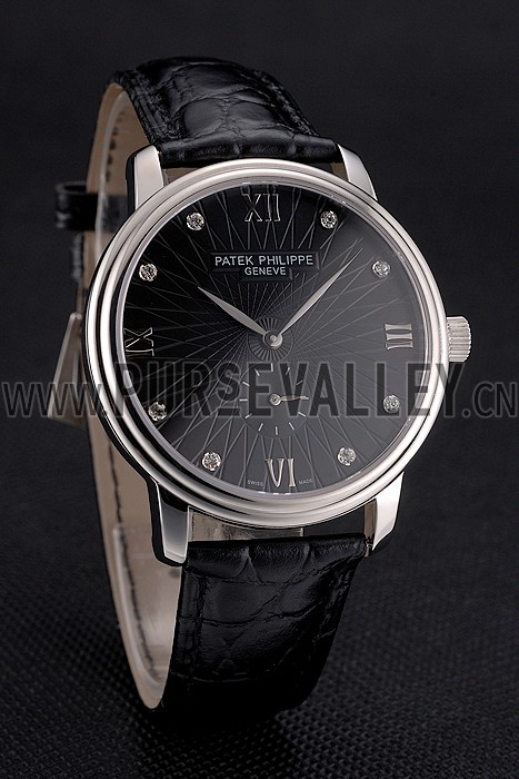 Patek Philippe Calatrava Dark Gray Dial Stainless Steel Case Black Leather Strap