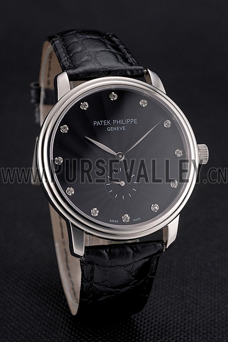 Patek Philippe Calatrava Black Dial Stainless Steel Case Black Leather Strap