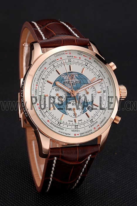 Breitling Chronomat Blue Dial Stainless Steel Case Gold Bezel Blue Leather Strap