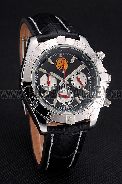 Breitling Chronomat Frecce Tricolori Black Dial Stainless Steel Case Black Leather Strap