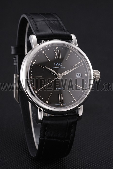 IWC Portofino Dark Gray Dial Stainless Steel Case Black Leather Strap