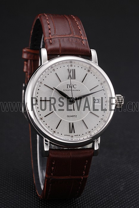 IWC Portofino Silver Dial Stainless Steel Case Brown Leather Strap